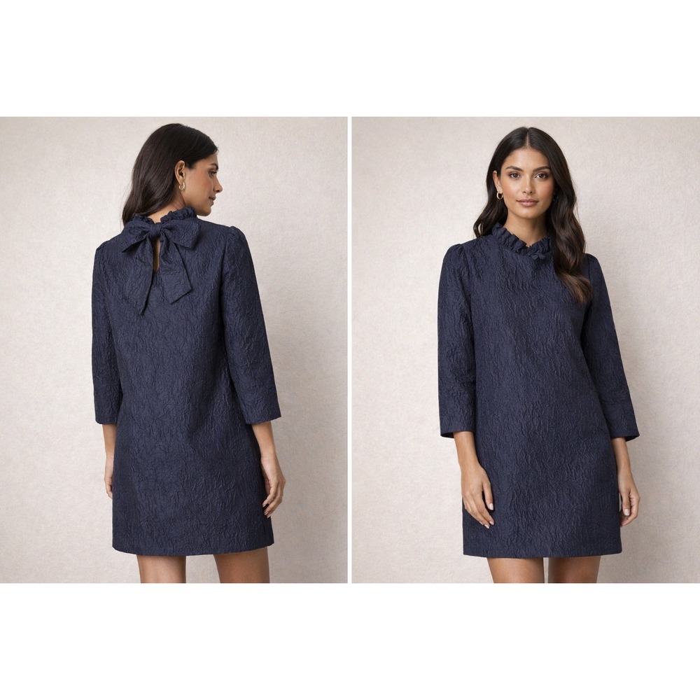THML Textured Navy Shift Dress w/ Bow Back | Size M | NWT - Picture 10 of 10